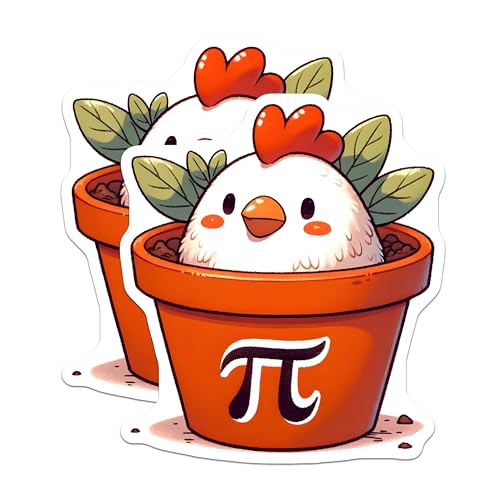 (2 Pack) Cute Chicken Stickers - Funny Pi Chicken - Adorable Chicken in Pot - 5" On Longest Side - Sticks to Smooth Flat Surfaces - Made in USA - BMCS8160