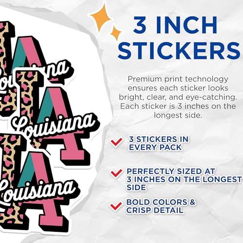 (3 Pack) Louisiana Decals - Retro State - Laptop Car Bumper Stickers - 3 Inches On Longest Side - Easy Peel & Apply - Made in USA - 3MCS2680