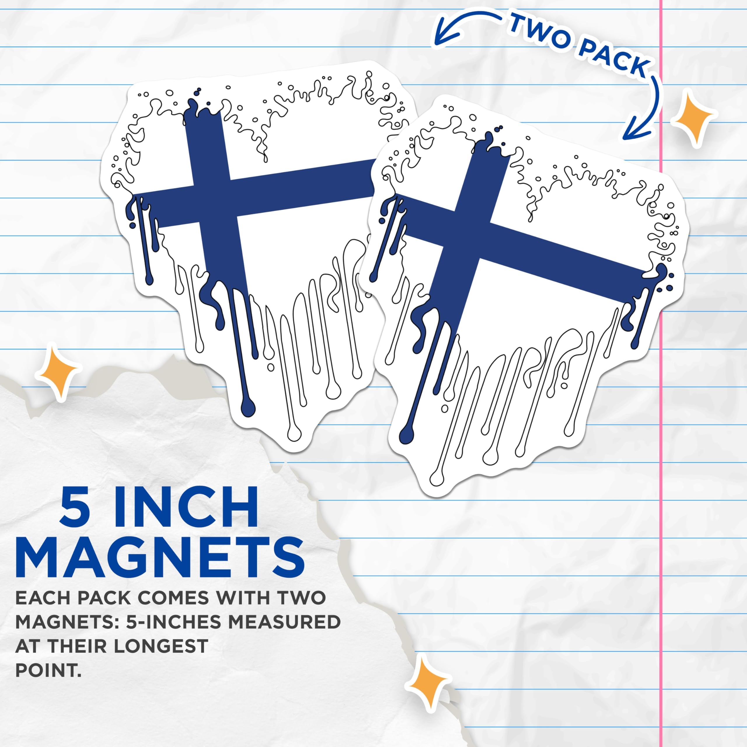 (2 Pack) Finland Flag Magnets - Finnish Pride Decor - Dripping Finnish Design - 5" On Longest Side - Premium Magnet - for Cars, Refrigerators, Toolboxes, Lockers - Made in USA - MAG18679