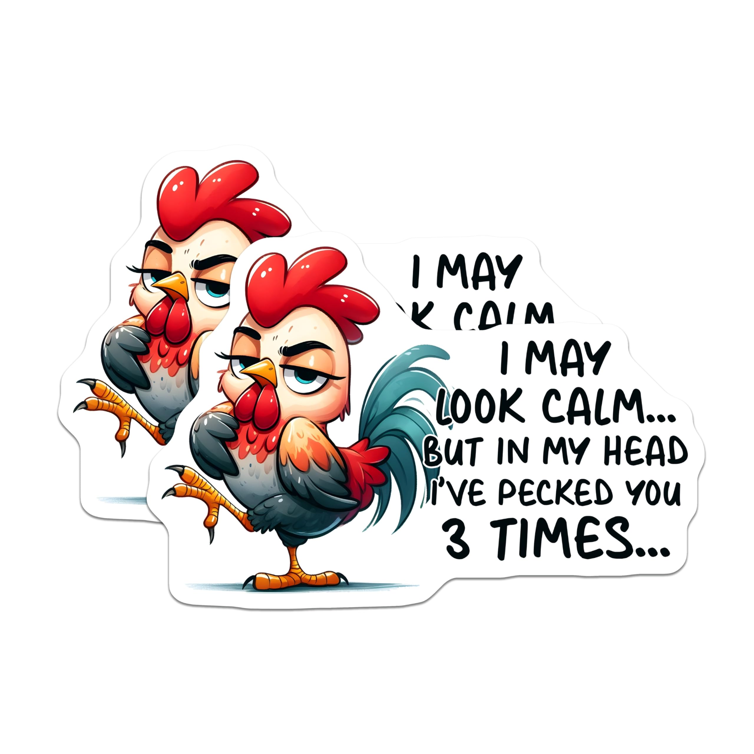 (2 Pack) Funny Chicken Magnets - Sarcastic Humor - Calm But Pecked Refrigerator Decor - 5" On Longest Side - Premium Magnet - for Cars, Refrigerators, Toolboxes, Lockers - Made in USA - MAG17093