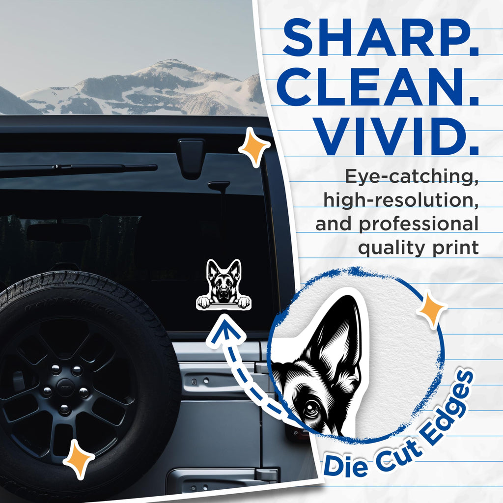 (2 Pack) German Shepherd Stickers - Dog Breed Decal - Cute Dog Stickers - 5" On Longest Side - Sticks to Smooth Flat Surfaces - Made in USA - BMCS15681