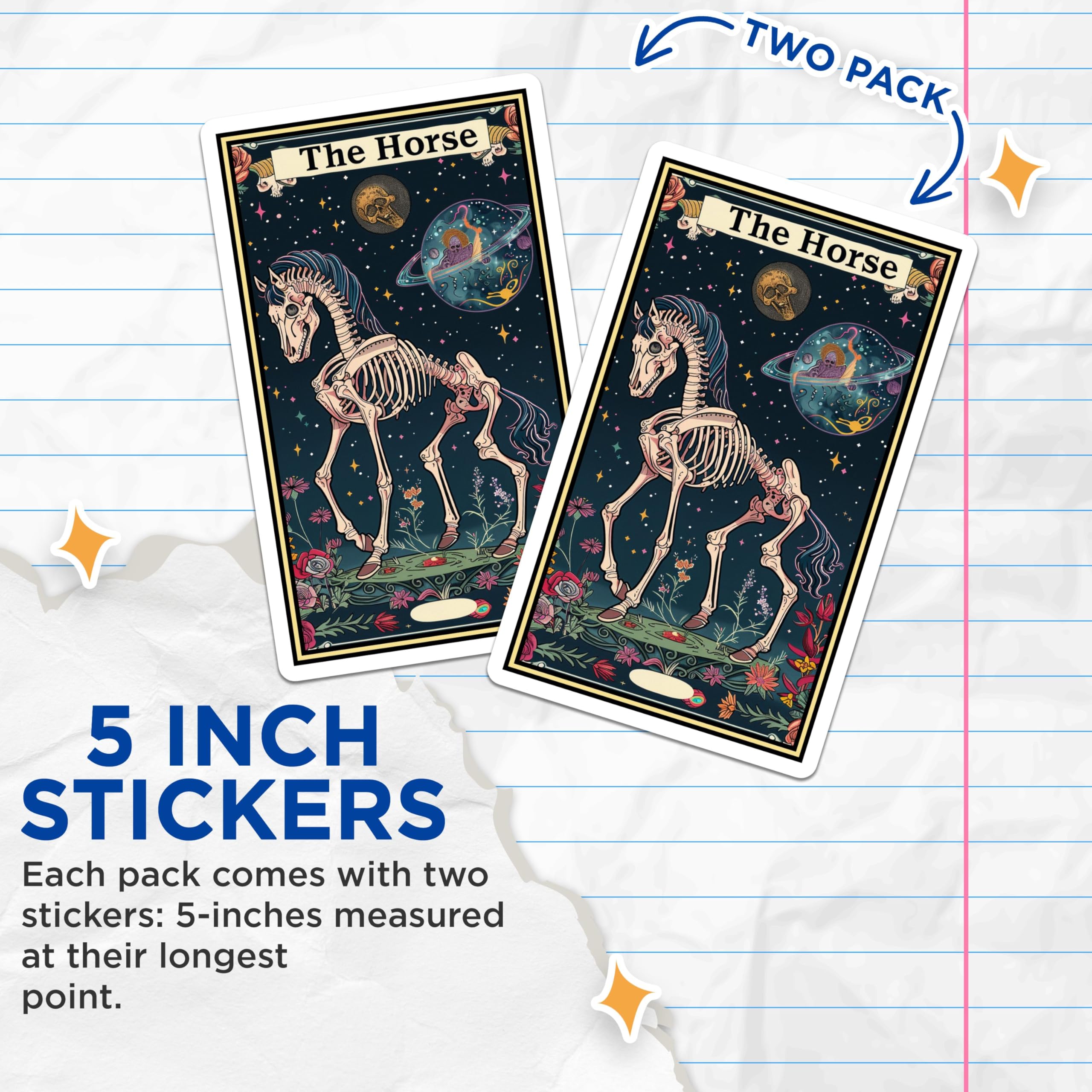 (2 Pack) The Horse Skeleton Stickers - Halloween Skeleton Stickers - Space Theme Stickers - 5" On Longest Side - Sticks to Smooth Flat Surfaces - Made in USA - BMCS3711