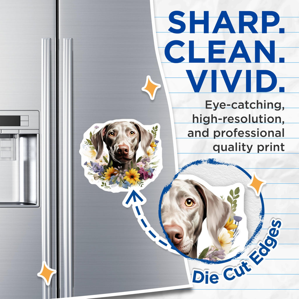 (2 Pack) Weimaraner Dog Magnets - Floral Weimaraner Art - Pet Lover Refrigerator Decor - Weim Mom Kitchen Decor - 5 Inches On Longest Side - Thick Durable Magnet - Made in USA - MAG27296