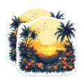 (2 Pack) Tropical Sunset Magnets - Palm Tree Beach Landscape - Exotic Island Flowers Birds - Vibrant Horizon Scenery - 5 Inches On Longest Side - Thick Durable Magnet - Made in USA - MAG24568
