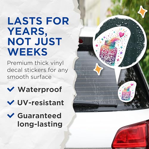 (2 Packs) Let Your Light Shine Stickers - Positive Inspirational Motivational Decals - 5 Inches On Longest Side - Premium Vinyl Decal - Sticks to Any Smooth Flat Surface - Made in USA - BMCS2306