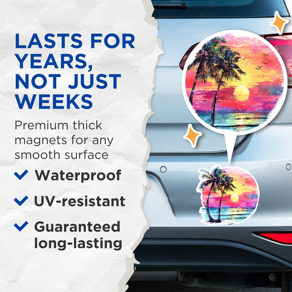(2 Pack) Beautiful Sunset - Ocean and Sunset with Palm Trees - Serene Ocean Lover Magnet- 5 Inches On Longest Side - Premium Magnet - for Cars, Refrigerators, Toolboxes - Made in USA - MAG1724