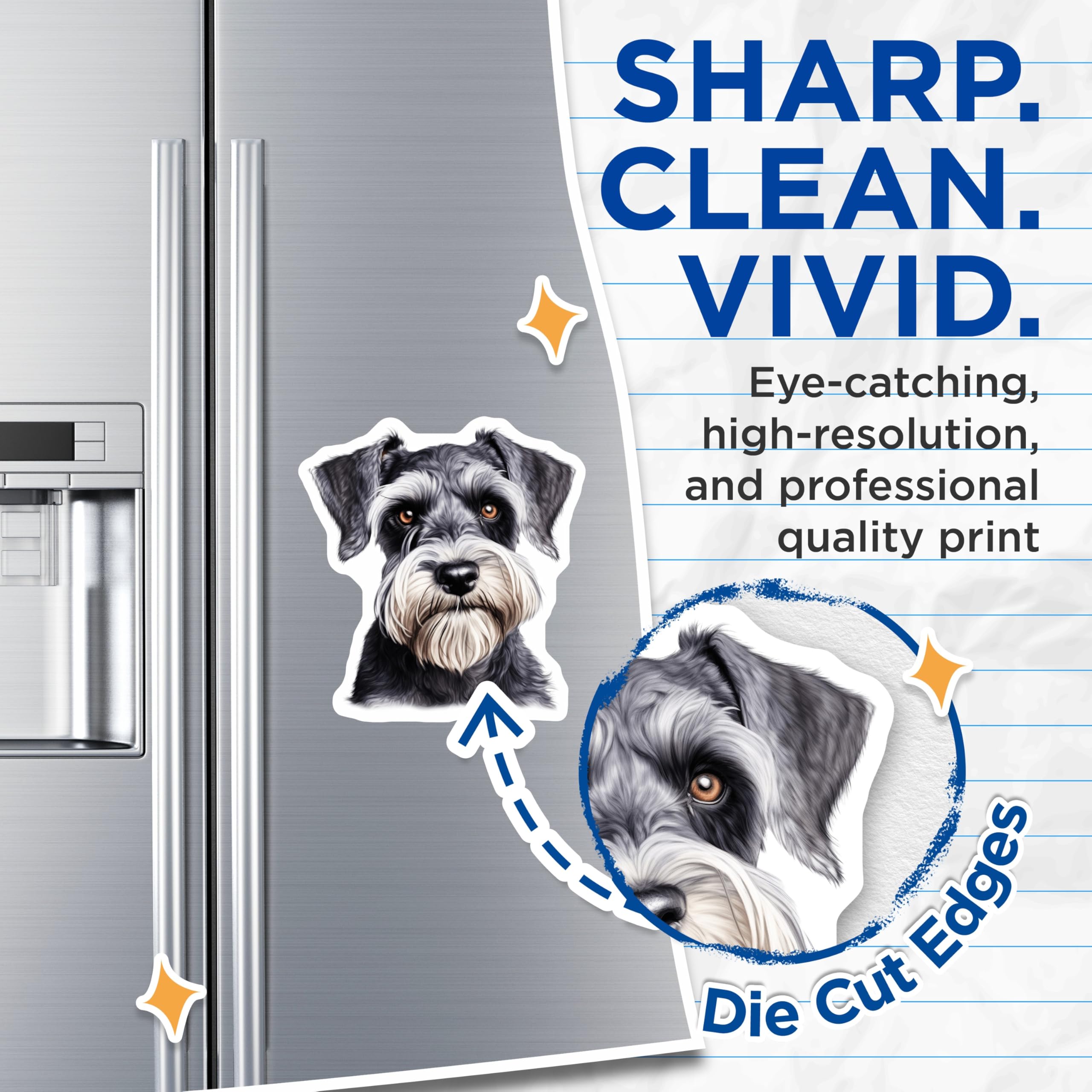 (2 Pack) Miniature Schnauzer Magnets - Dog Lover Portrait - Pet Owner Refrigerator Decor - 5 Inches On Longest Side - Thick Durable Magnet - Made in USA - MAG25440