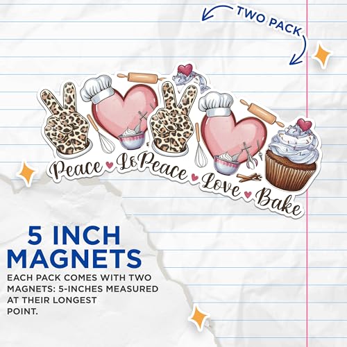 (2 Pack) Peace Love Bake Magnets - Fun Kitchen Magnets - Baking Themed Refrigerator Magnets- 5" On Longest Side - for Fridges, Toolboxes, Cars - Made in USA - MAG3024