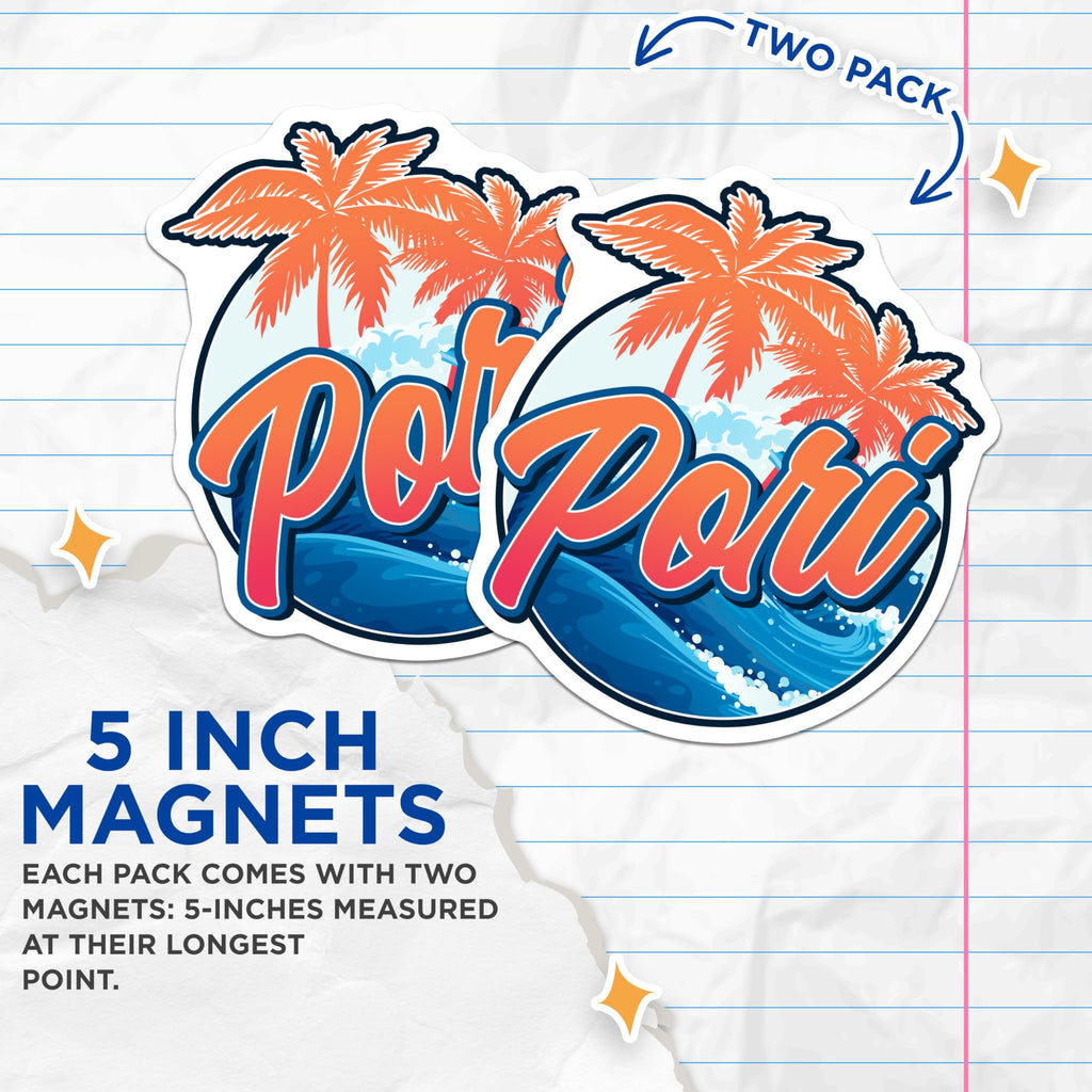 (2 Pack) Pori Finland Magnets - Palm Tree - Travel Souvenir - 5" On Longest Side - Premium Magnet - for Cars, Refrigerators, Toolboxes, Lockers - Made in USA - MAG17885