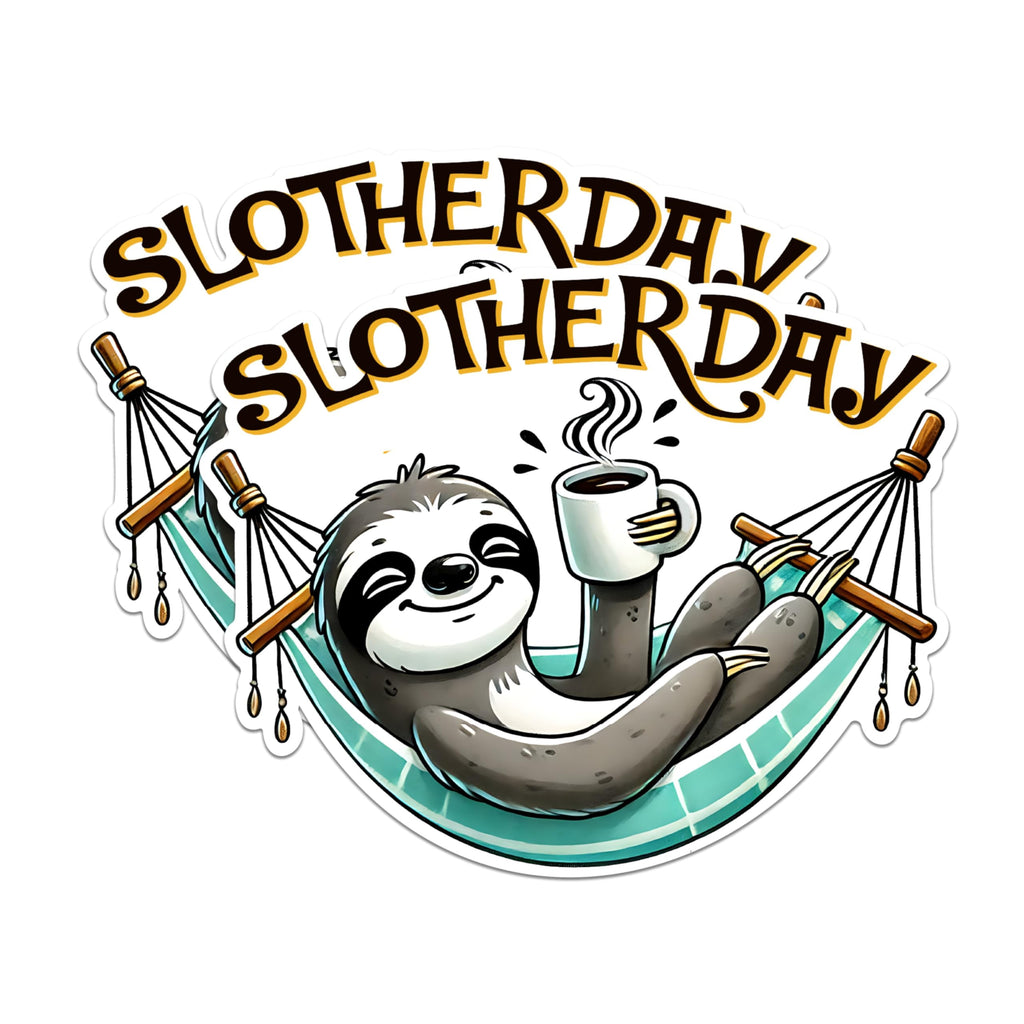 (2 Pack) Sloth Stickers - Funny Sloth Coffee Stickers - Cute Animal Stickers - 5" On Longest Side - Sticks to Any Smooth Flat Surface - Made in USA - BMCS2728