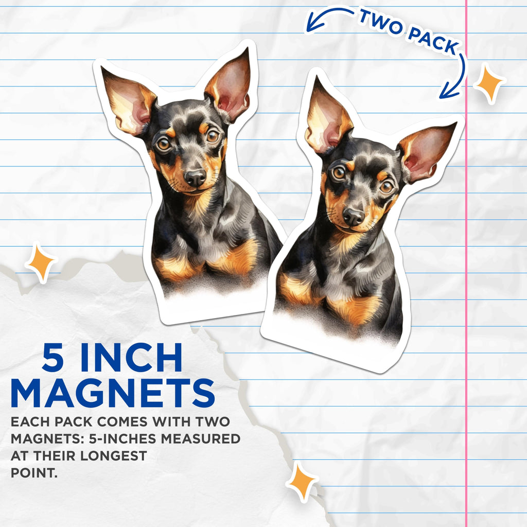 (2 Pack) Miniature Pinscher Magnets - Watercolor Dog Art - Pet Lover Decor - 5 Inches On Longest Side - Thick Durable Magnet - Made in USA - MAG27116