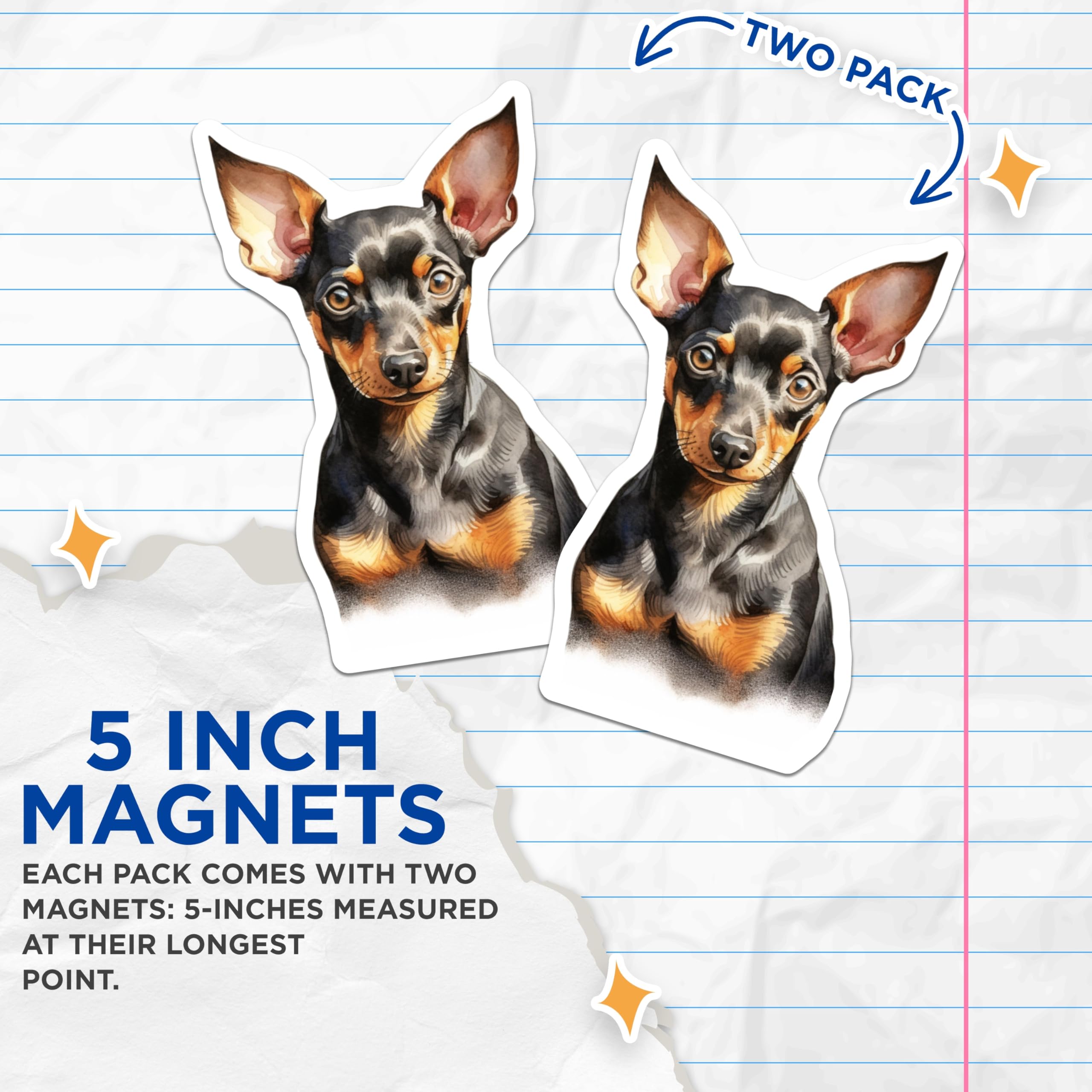 (2 Pack) Miniature Pinscher Magnets - Watercolor Dog Art - Pet Lover Decor - 5 Inches On Longest Side - Thick Durable Magnet - Made in USA - MAG27116