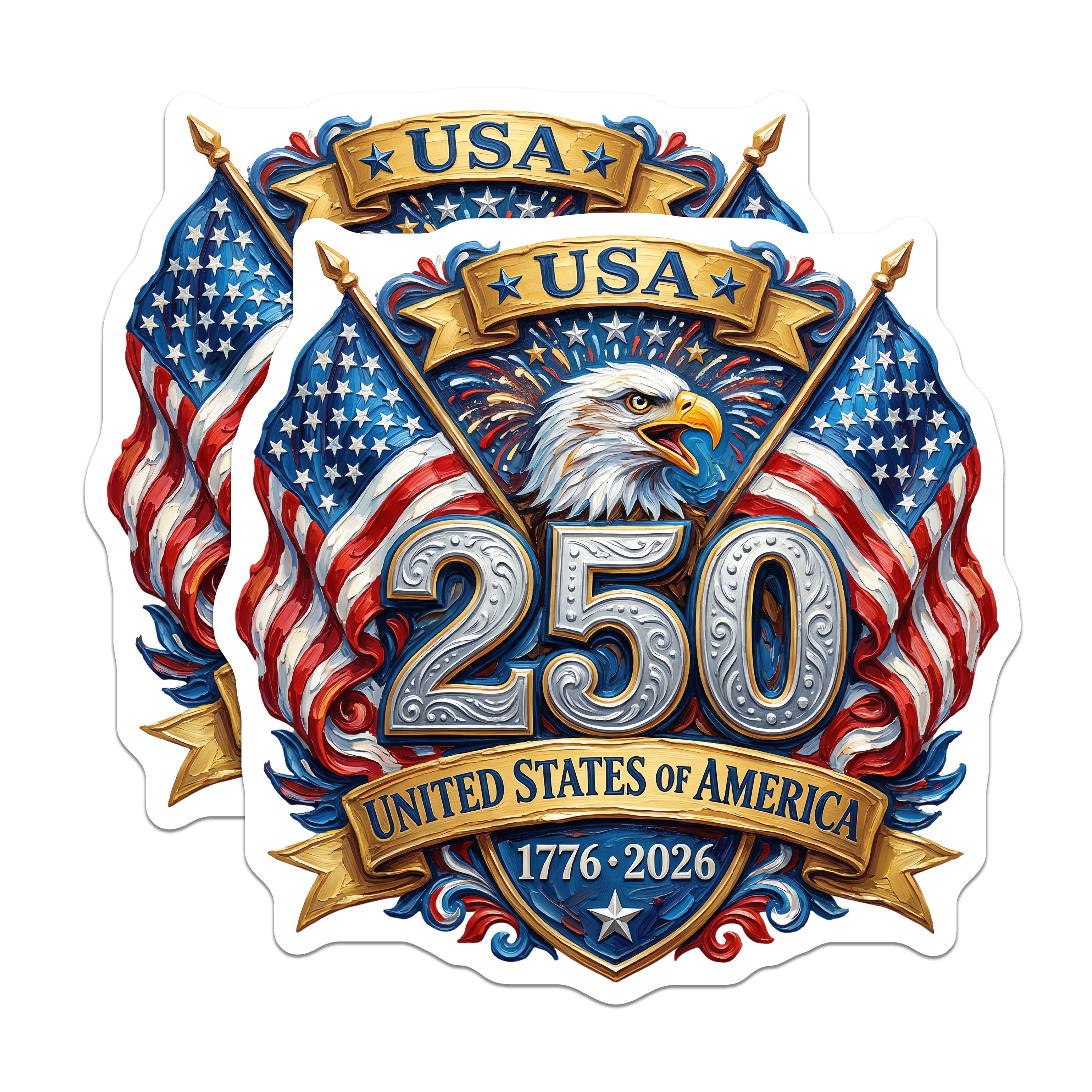 (2 Pack) USA 250th Anniversary Magnets - American Patriot Eagle Flag - United States History Decor - 5 Inches On Longest Side - Thick Durable Magnet - Made in USA - MAG38718