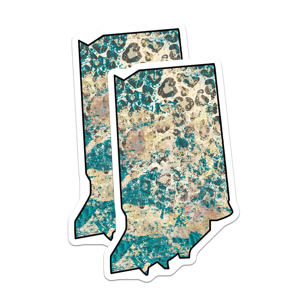 (2 Pack) Indiana State Map Magnets - Turquoise and Gold Design - Refrigerator Magnets - 5" On Longest Side - Premium Magnet - for Cars, Refrigerators, Toolboxes, Lockers - Made in USA - MAG18174