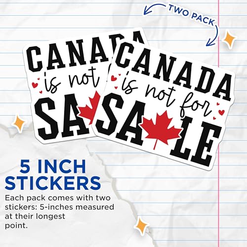 (2 Pack) Canada is Not for Sale Stickers - Canadian Pride - Anti-Sale Statement - 5" On Longest Side - Sticks to Smooth Flat Surfaces - Made in USA - BMCS9898