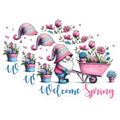 (3 Pack) Spring Gnome Decals - Welcome Spring Stickers - Gnome Wheelbarrow Flowers - 3 Inches On Longest Side - Easy Peel & Apply - Made in USA - 3MCS6761
