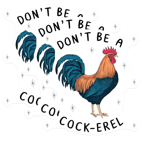 (3 Pack) Cock-Erel Decals - Funny Rooster Decal - Sarcastic Animal Laptop Decals - 3 Inches On Longest Side - Easy Peel & Apply - Made in USA - 3MCS7430