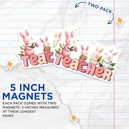 (2 Pack) Teacher Appreciation Magnets - Cute Bunny - Classroom Decor - 5" On Longest Side - for Cars, Fridges, Toolboxes - Made in USA - MAG8136