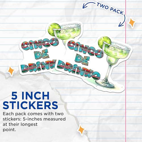 (2 Pack) Cinco De Drinko Stickers - Margarita - Funny Cinco De Mayo - 5" On Longest Side - Sticks to Smooth Flat Surfaces - Made in USA - BMCS8215