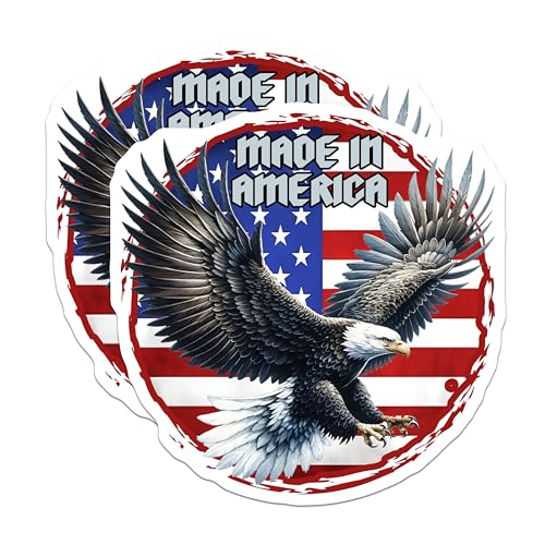 (2 Pack) American Eagle Stickers - Made in America - Patriotic Decal - Wildlife Art - USA Flag - 5" On Longest Side - Sticks to Smooth Flat Surfaces - Made in USA - BMCS7403