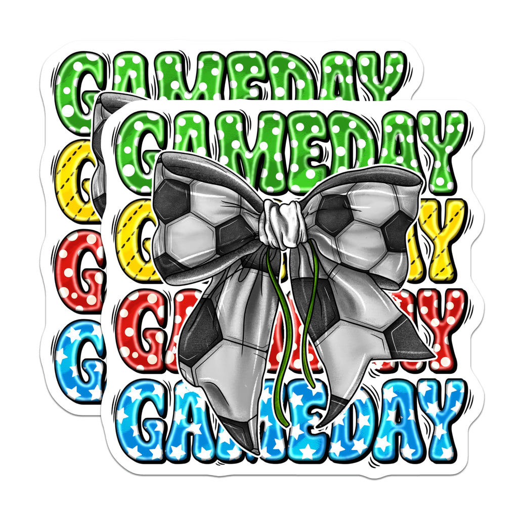(2 Pack) Gameday Soccer Ball Bow Magnets - Team Spirit Fan Decor - Soccer Mom Player Athlete Accessory - Locker Fridge Magnet - 5 Inches On Longest Side - Thick Durable Magnet - Made in USA - MAG28461