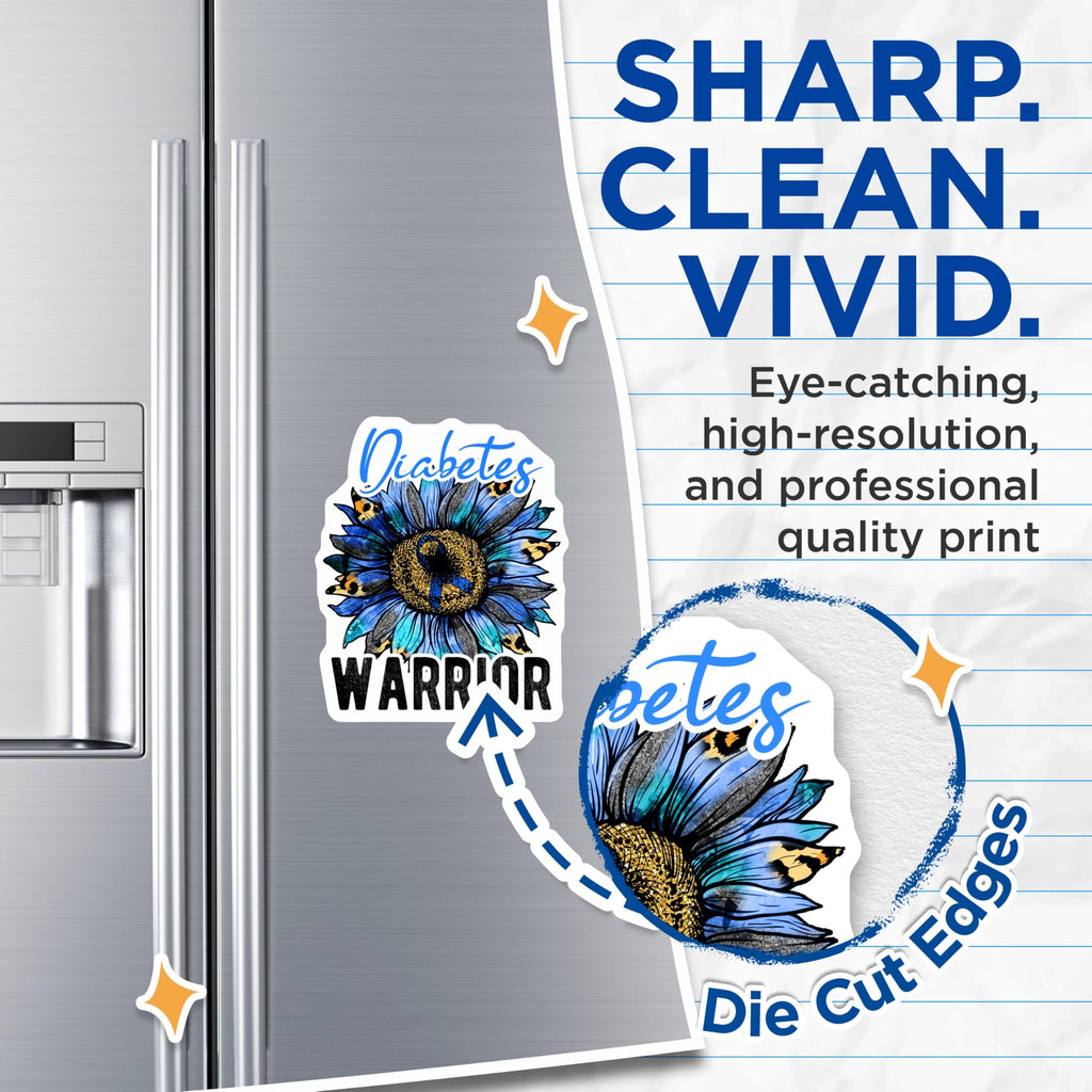 (2 Pack) Diabetes Warrior Magnets - Awareness Flower - Ribbon Support - 5" On Longest Side - Premium Magnet - for Cars, Refrigerators, Toolboxes, Lockers - Made in USA - MAG16686