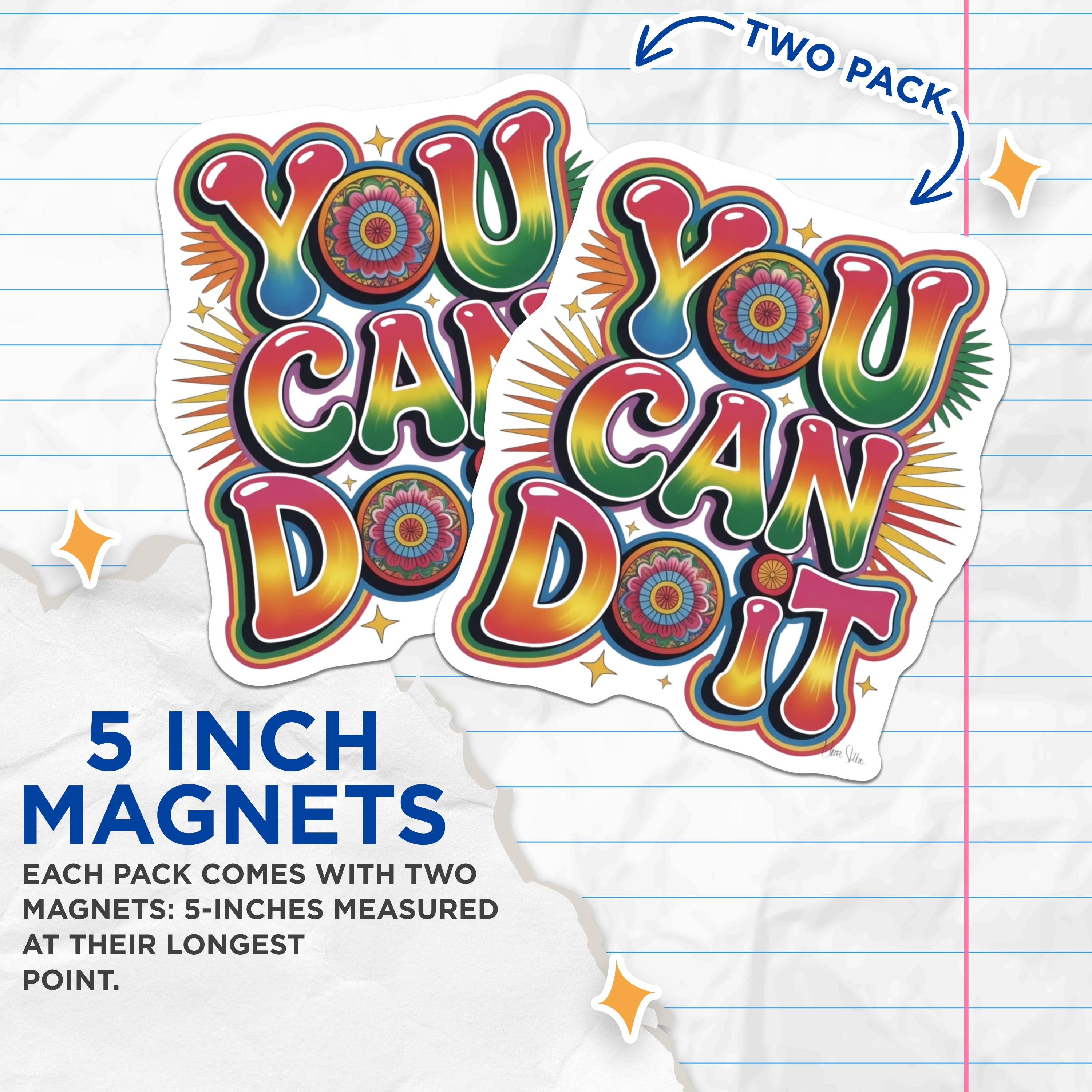 (2 Pack) You Can Do It Magnets - Motivational Decor - Retro Rainbow Magnet - 5 Inches On Longest Side - Thick Durable Magnet - Made in USA - MAG39557