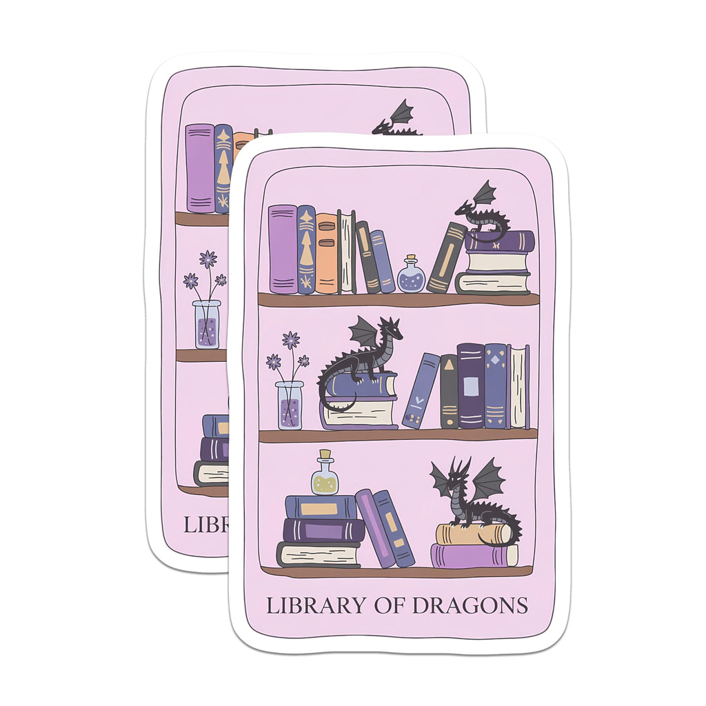 (2 Pack) Library of Dragons Magnets - Fantasy Book Shelf Decor - Whimsical Reader Art - Magical Refrigerator Display - 5 Inches On Longest Side - Thick Durable Magnet - Made in USA - MAG21516