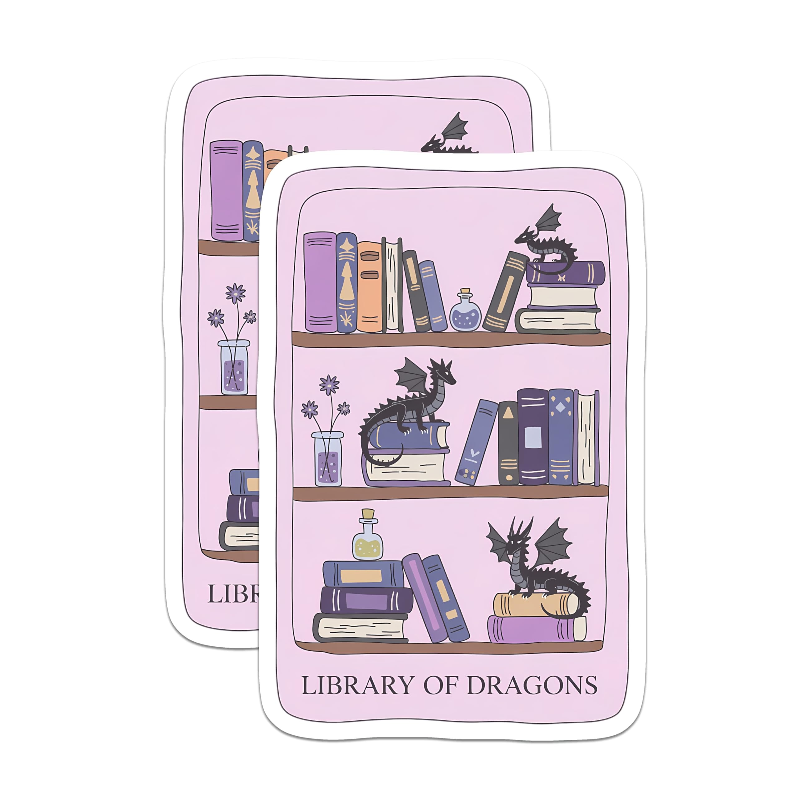 (2 Pack) Library of Dragons Magnets - Fantasy Book Shelf Decor - Whimsical Reader Art - Magical Refrigerator Display - 5 Inches On Longest Side - Thick Durable Magnet - Made in USA - MAG21516