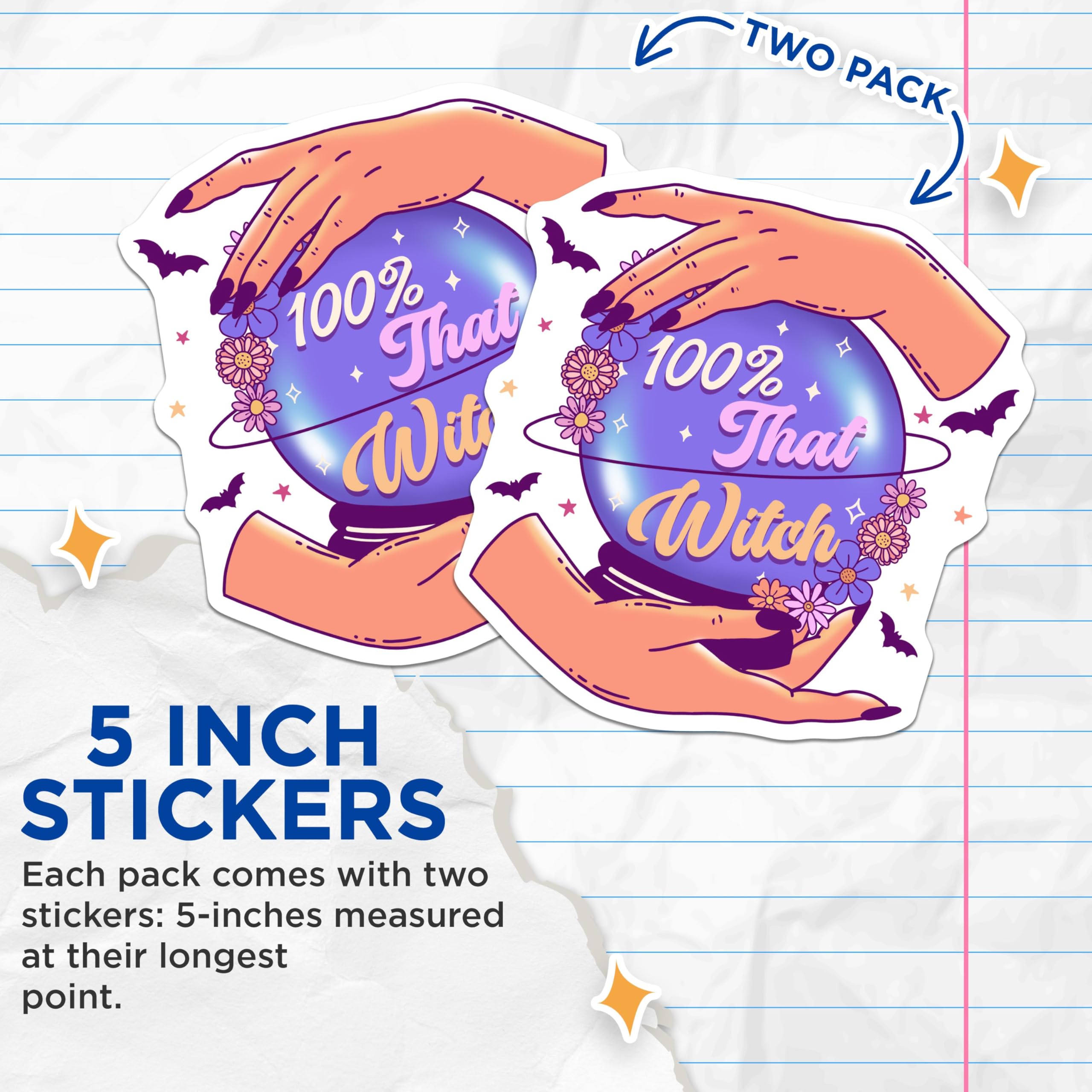 (2 Pack) 100 Percent That Witch Stickers - Halloween Witch - Spooky Aesthetic - Witchy Vibes - 5" On Longest Side - Sticks to Smooth Flat Surfaces - Made in USA - BMCS5849