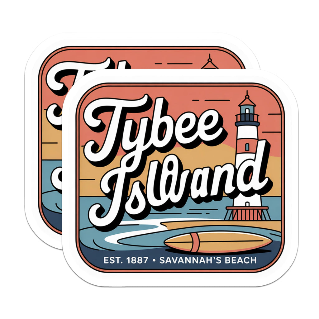 (2 Pack) Tybee Island Magnets - Lighthouse Beach Art - Savannah Georgia Souvenir - Surfboard Coastal Decor - 5 Inches On Longest Side - Thick Durable Magnet - Made in USA - MAG19295
