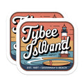(2 Pack) Tybee Island Magnets - Lighthouse Beach Art - Savannah Georgia Souvenir - Surfboard Coastal Decor - 5 Inches On Longest Side - Thick Durable Magnet - Made in USA - MAG19295
