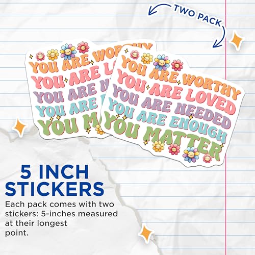 (2 Pack) You are Worthy Stickers - Motivational Quotes - Inspirational Words - Positive Affirmations - 5" On Longest Side - Sticks to Smooth Flat Surfaces - Made in USA - BMCS8239