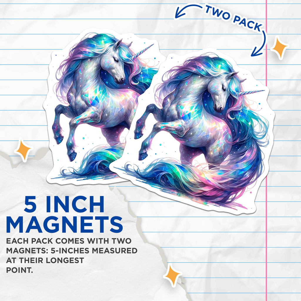(2 Pack) Magical Unicorn Magnets - Sparkling Fantasy Horse - Rainbow Aesthetic Decor - Kids Locker Refrigerator Art - 5 Inches On Longest Side - Thick Durable Magnet - Made in USA - MAG36898