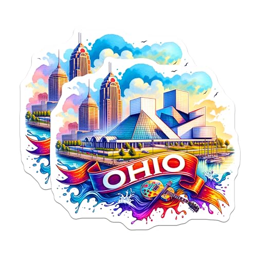(2 Pack) Ohio Skyline Stickers - Colorful Cityscape - Travel Souvenir - State Pride - Vibrant Art - Landmark Decal - OH - 5" On Longest Side - Sticks to Smooth Flat Surfaces - Made in USA - BMCS6519