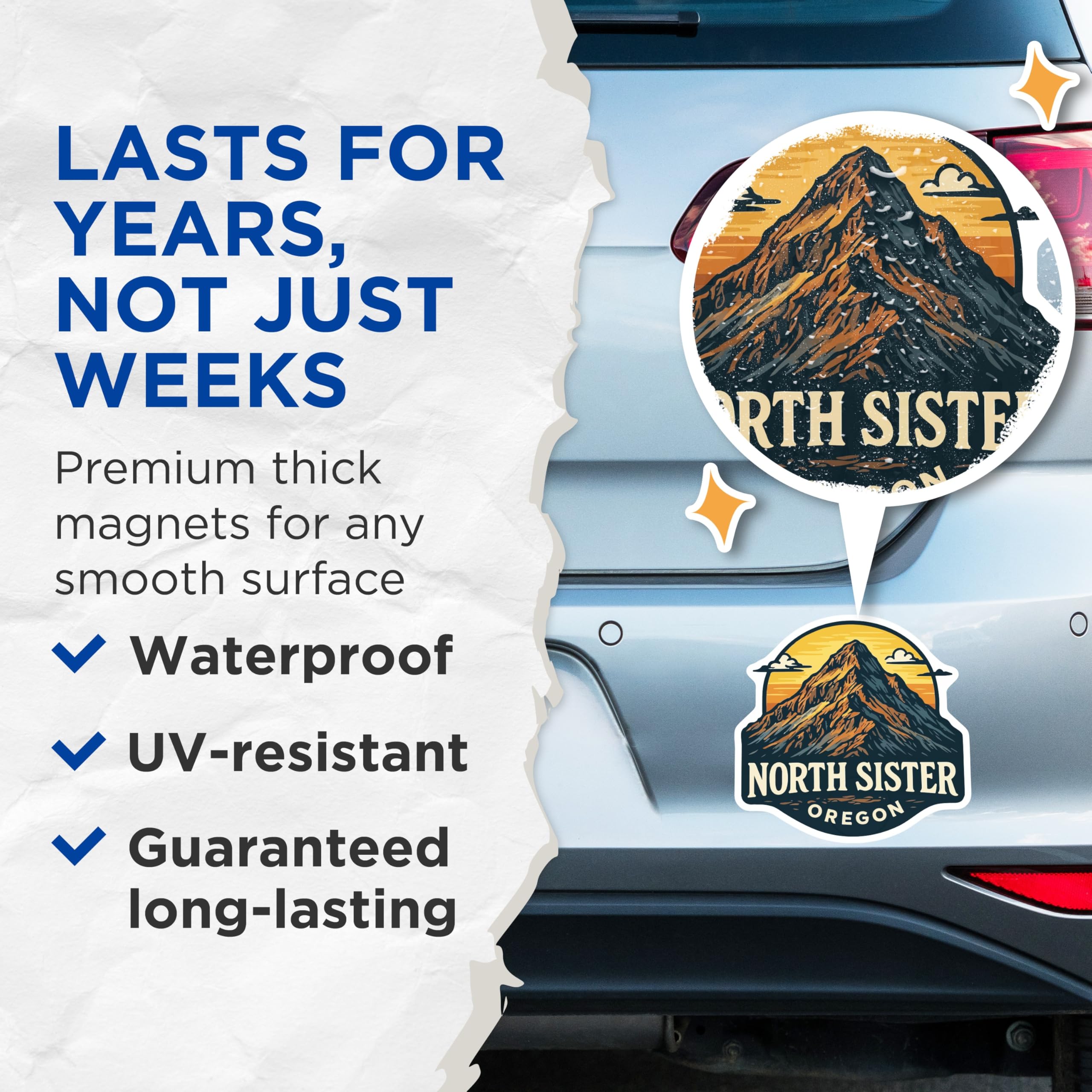 (2 Pack) North Sister Oregon Magnets - Mountain Landscape Decor - Pacific Northwest Souvenir - 5 Inches On Longest Side - Thick Durable Magnet - Made in USA - MAG19713
