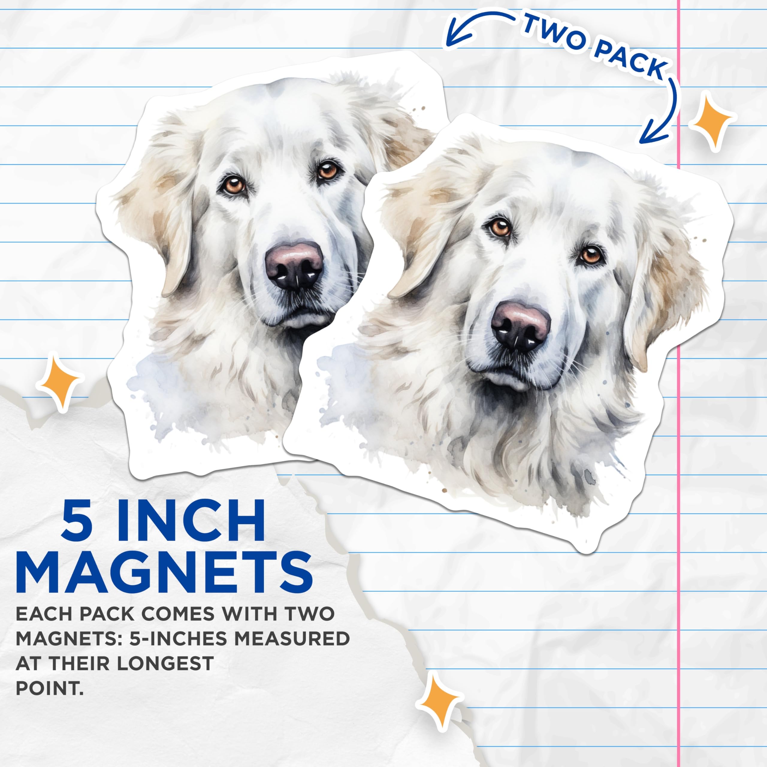 (2 Pack) Great Pyrenees Dog Magnets - Watercolor Pet Art - Dog Lover Fridge Decor - 5 Inches On Longest Side - Thick Durable Magnet - Made in USA - MAG30853