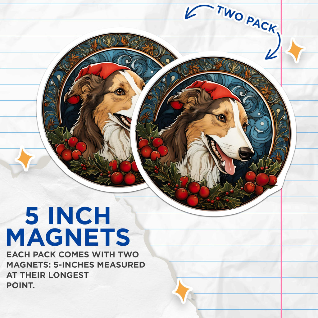 (2 Pack) Christmas Dog Magnets - Border Collie Pet Decor - Santa Hat Canine Art - Festive Fridge Adornment - 5 Inches On Longest Side - Thick Durable Magnet - Made in USA - MAG26685