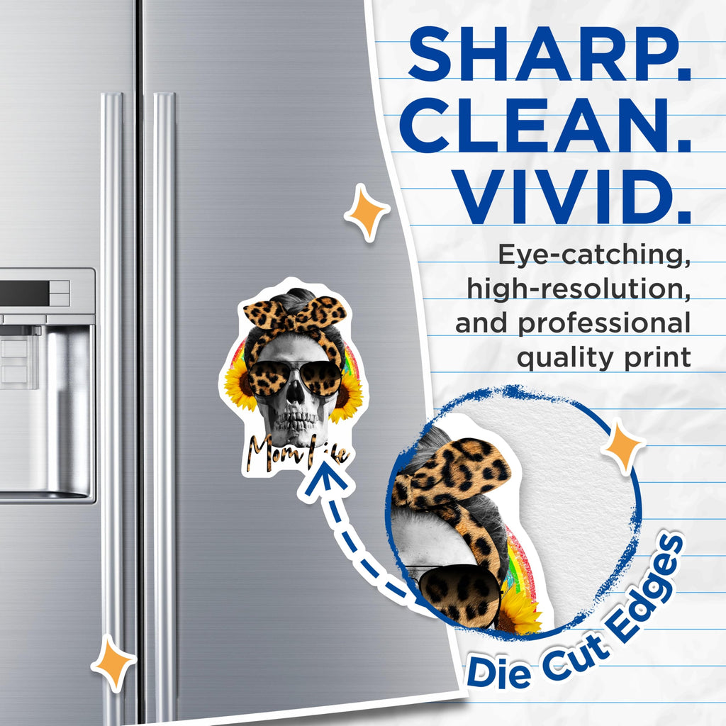 (2 Pack) Mom Life Skull Magnets - Leopard Print Rainbow - Sunflower Magnets - 5" On Longest Side - Premium Magnet - for Cars, Refrigerators, Toolboxes, Lockers - Made in USA - MAG18731