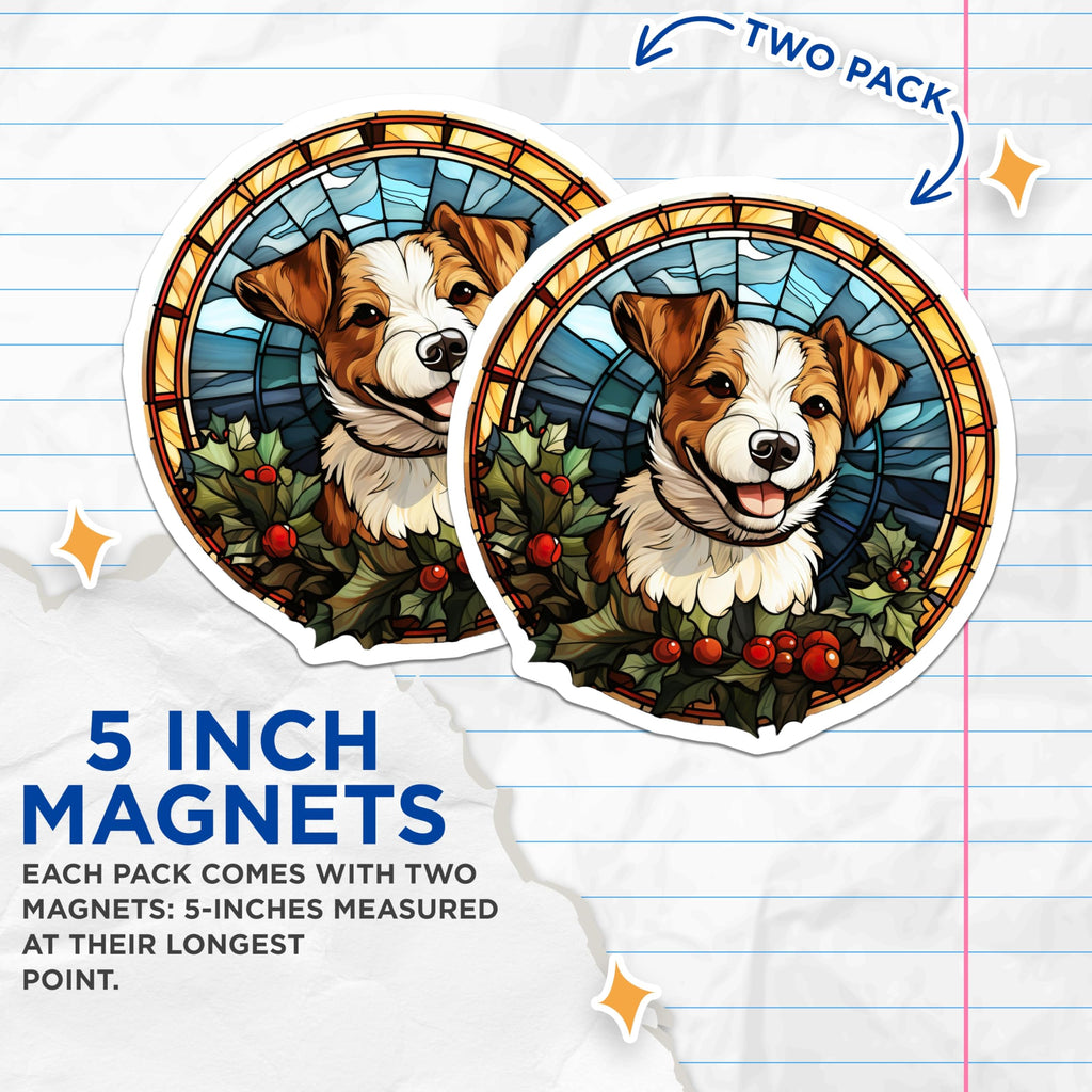 (2 Pack) Christmas Dog Magnets - Stained Glass Style - Pet Lover Holiday Decor - Winter Fridge Magnets - 5 Inches On Longest Side - Thick Durable Magnet - Made in USA - MAG26561