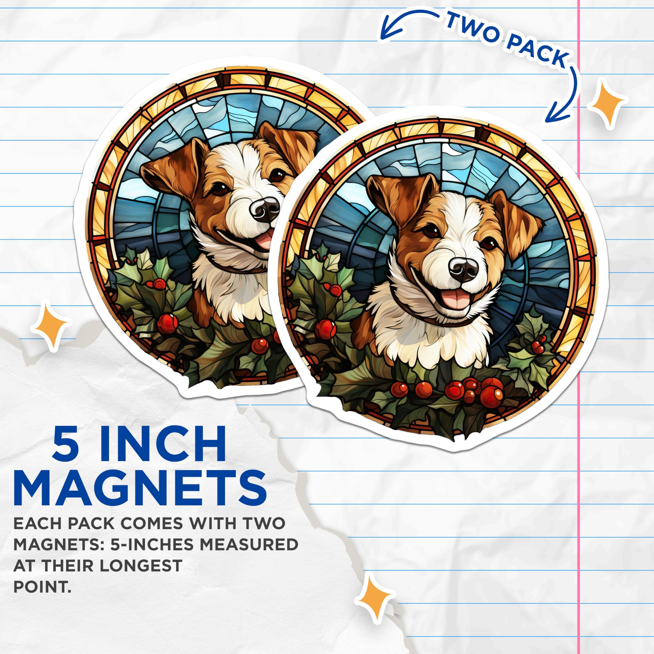 (2 Pack) Christmas Dog Magnets - Stained Glass Style - Pet Lover Holiday Decor - Winter Fridge Magnets - 5 Inches On Longest Side - Thick Durable Magnet - Made in USA - MAG26561