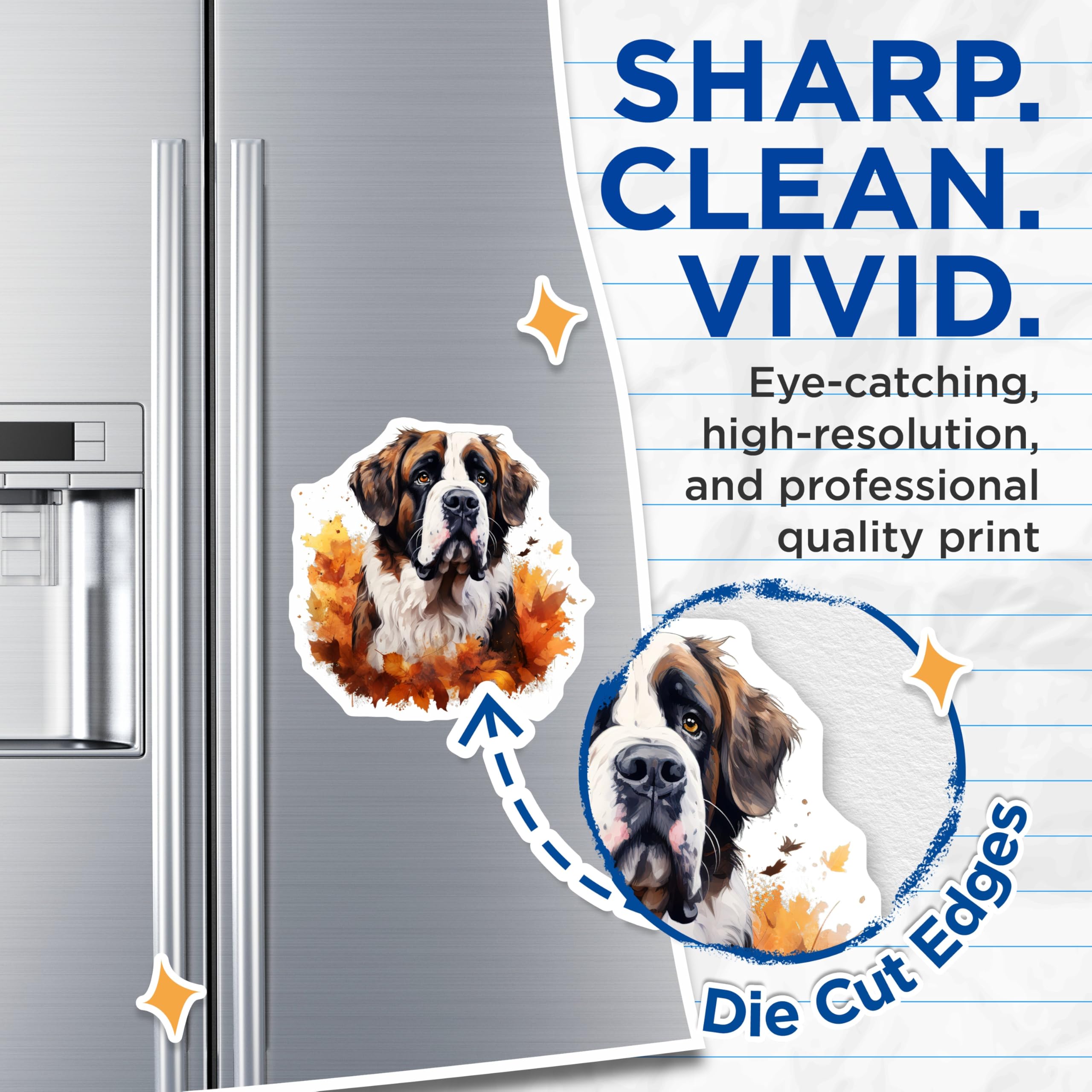(2 Pack) Saint Bernard Magnets - Autumn Fall Decor - Dog Breed Art Kitchen - 5 Inches On Longest Side - Thick Durable Magnet - Made in USA - MAG30379