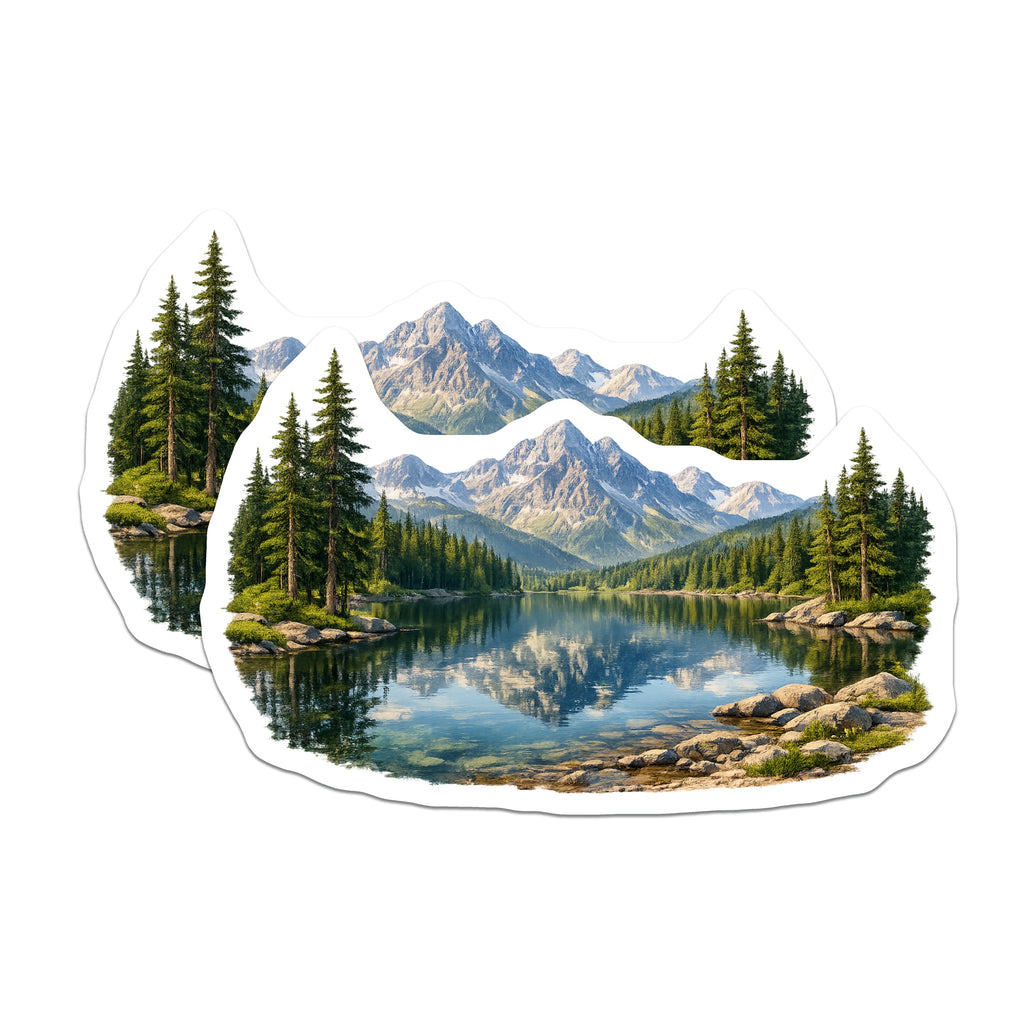 (2 Pack) Mountain Lake Reflection Magnets - Pine Forest Scene - Nature Lover Decor - Serene Landscape - 5 Inches On Longest Side - Thick Durable Magnet - Made in USA - MAG38076