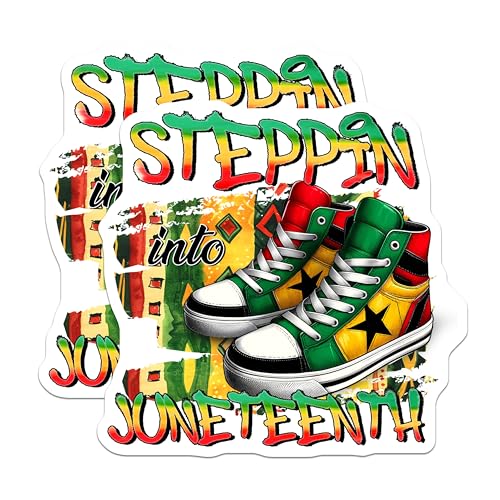 (2 Pack) Juneteenth Steppin Stickers - Juneteenth Sneakers - Cultural Celebration - 5" On Longest Side - Sticks to Smooth Flat Surfaces - Made in USA - BMCS7843