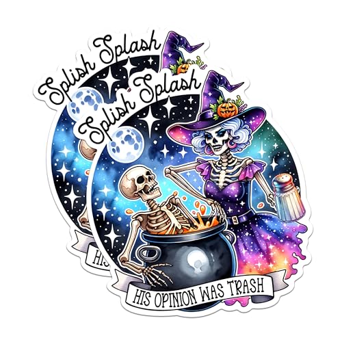 (2 Packs) Splish Splash His Opinion was Trash Stickers - Funny Spell Witchy Vibes Decals - 5 Inches On Longest Side - Premium Vinyl Decal - Sticks to Any Smooth Flat Surface - Made in USA - BMCS2523