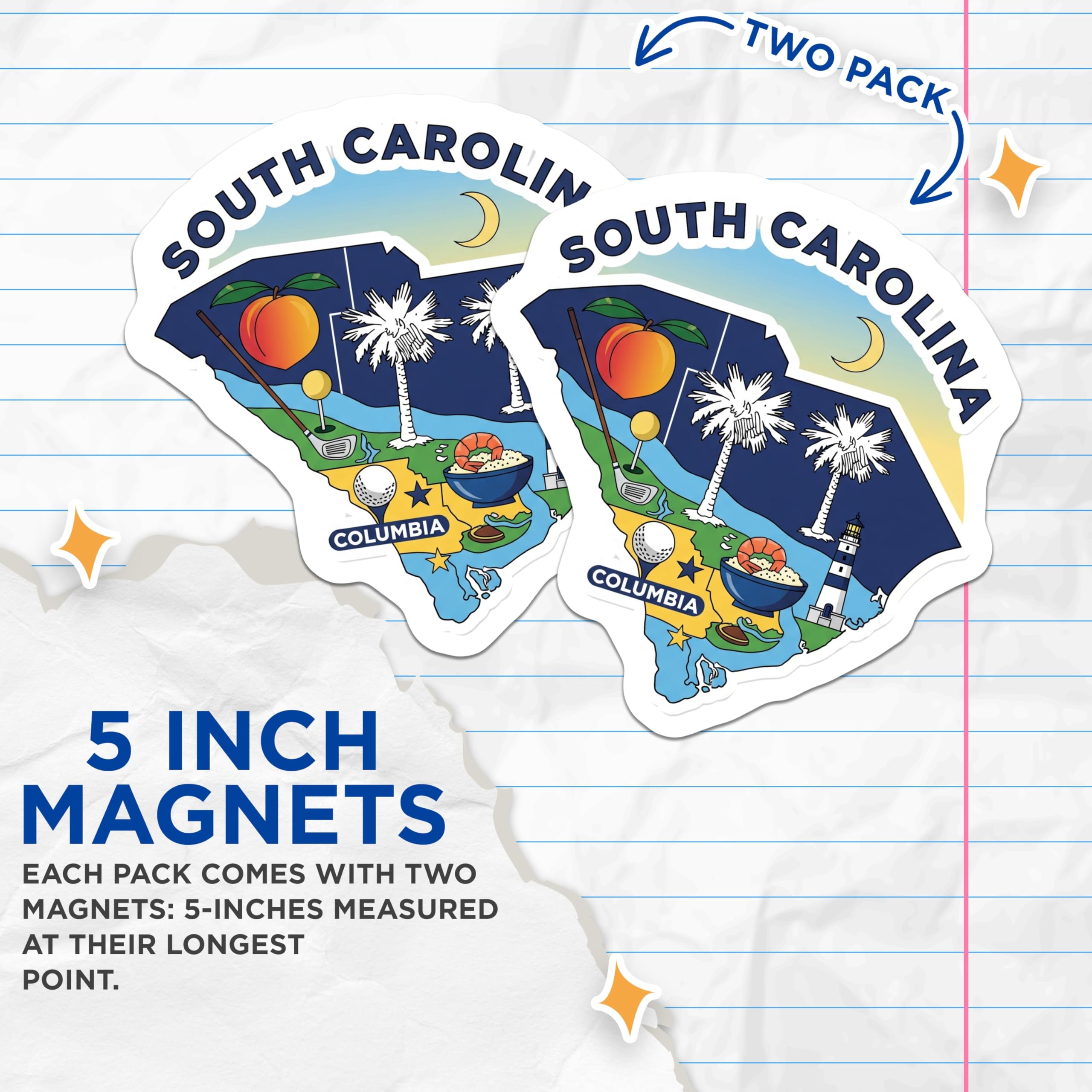 (2 Pack) South Carolina Magnets - Palmetto State Souvenir - SC Pride Fridge Magnets - 5" On Longest Side - Premium Magnet - for Cars, Refrigerators, Toolboxes, Lockers - Made in USA - MAG14502