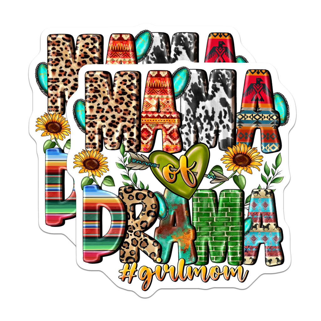 (2 Pack) Mama Drama Girl Mom Magnets - Western Boho Refrigerator Decor - Southwestern Country Mom Appreciation - 5 Inches On Longest Side - Thick Durable Magnet - Made in USA - MAG30360