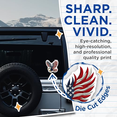(2 Pack) American Bald Eagle Stickers - Patriotic USA Decals - Eagle with American Flag Wings - 5" On Longest Side - Sticks to Smooth Flat Surfaces - Made in USA - BMCS7155
