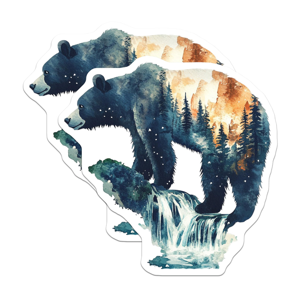(2 Pack) Bear Scene Magnets - Watercolor Mountain Art - Nature Inspired Magnets - 5" On Longest Side - Premium Magnet - for Cars, Refrigerators, Toolboxes, Lockers - Made in USA - MAG15145