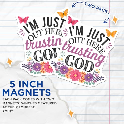 (2 Pack) Religious Inspiration Magnets - Faith and Trust - Motivational Magnet for Home or Office - 5" On Longest Side - for Cars, Fridges, Toolboxes - Made in USA - MAG6846